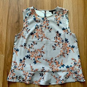 Ann Taylor Grey Cherry Blossom Floral Blouse Size M